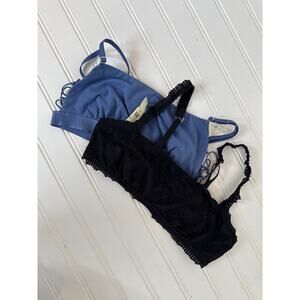 NWT Aerie Bandeau Bralette Blue Lace Up Side & Black Coral Lace Bundle Size S